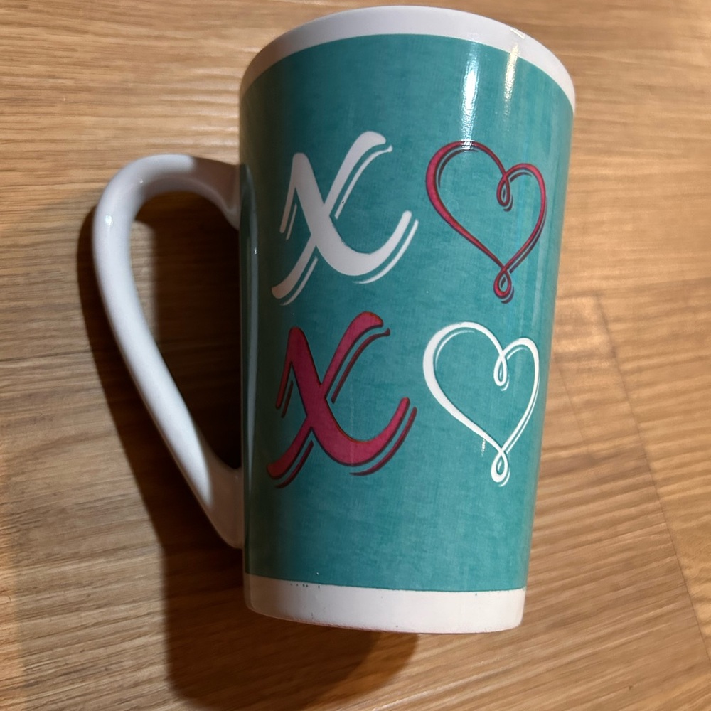 Ceramic Coffee Mug X Design with Hearts Tea & Hot Cocoa Cup | Valentine Love Mug